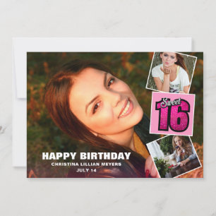 Sweet 16 Birthday 4 Photo Collage Card Kaart