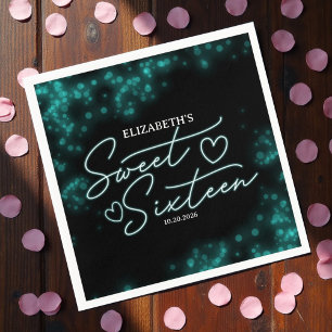 Sweet 16 Birthday Blauwgroen Neon Glow Dark Party Servet