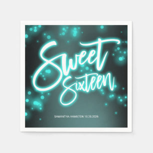 Sweet 16 Birthday Blauwgroen Neon Glow Dark Party Servet