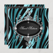 Sweet 16 Birthday Blue Zebra Black Stripe Kaart (Voorkant / Achterkant)