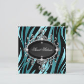 Sweet 16 Birthday Blue Zebra Black Stripe Kaart (Staand voorkant)