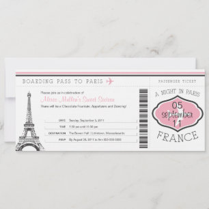 Sweet 16 Birthday Boarding Pass naar Parijs Kaart