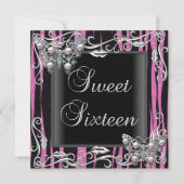 Sweet 16 Birthday Butterfly Zebra Black Pink Kaart (Voorkant)