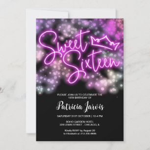 Sweet 16 Birthday Colorful Neon Glow Dark Party Kaart