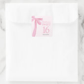 Sweet 16 Birthday Coquette Pink Bow Personalized  Vierkante Sticker (Tas)