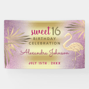 Sweet 16 Birthday Flamingo Pink and Gold Spandoek