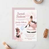 sweet 16 birthday girl pink party invitation  (Devant/Arrière en situation)
