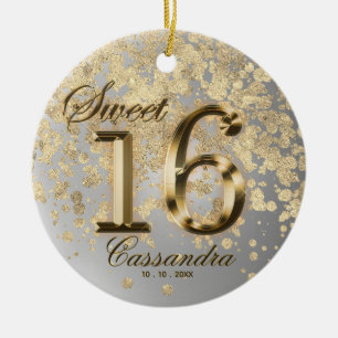 Sweet 16 Birthday Gold Faux Metallic Keramisch Ornament