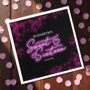 Sweet 16 Birthday Hot Pink Neon Glow Dark Party Servet