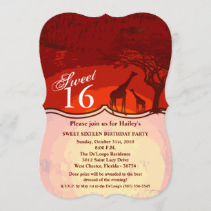 Sweet 16 Birthday Invite African Safari Giraffe Su Kaart