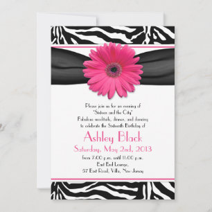 Sweet 16 Birthday Invite Daisy Zebra Print Kaart