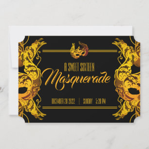 Sweet 16 BIRTHDAY MASQUERADE Gold Ticket Kaart