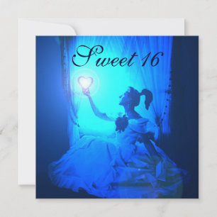 SWEET 16 BIRTHDAY PARTY, AQUA BLUE BLACK DAMASK KAART