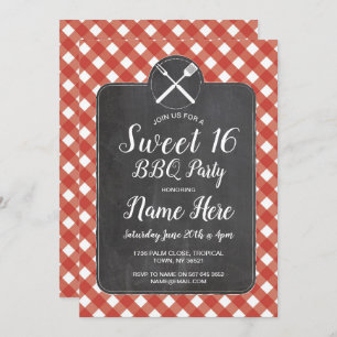 Sweet 16 Birthday Party BBQ Red Gingham Chalk Kaart
