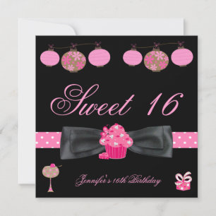 Sweet 16 Birthday Party Black Pink White Spot 4 Kaart