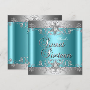 Sweet 16 Birthday Party Blauwgroen Blue Silver Dia Kaart