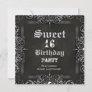 Sweet 16 Birthday Party Chalkboard Black Antiek Kaart
