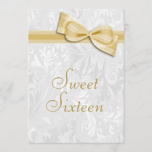 Sweet 16 Birthday Party Damask en Faux Bow Kaart