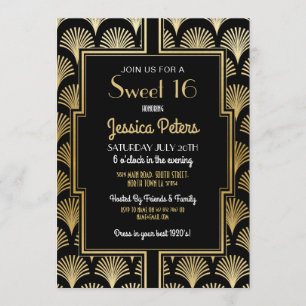 Sweet 16 Birthday Party Gatsby Art Deco Gold 16th Kaart