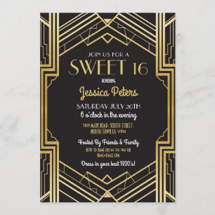 Sweet 16 Birthday Party Gatsby Art Deco Invite Kaart