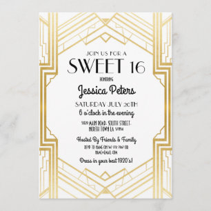 Sweet 16 Birthday Party Gatsby Art Deco Uitnodigin Kaart