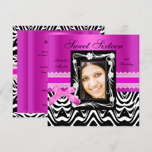 Sweet 16 Birthday Party Hot Pink Black Zebra Kaart