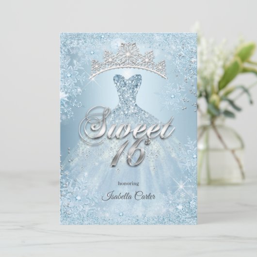 Sweet 16 Birthday Party Ice Blue Snowflake Winter Kaart (Staand voorkant)
