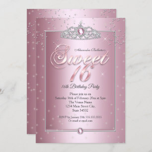 Sweet 16 Birthday Party Pink Diamond Silver Tiara Kaart