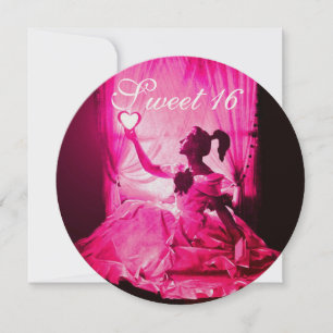 SWEET 16 BIRTHDAY PARTY, PINK FUCHSIA BLACK DAMASK KAART