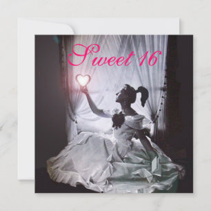 SWEET 16 BIRTHDAY PARTY, PINK FUCHSIA BLACK DAMASK KAART