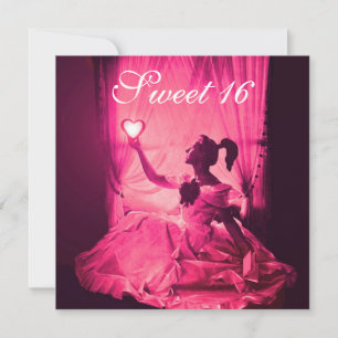SWEET 16 BIRTHDAY PARTY, PINK FUCHSIA BLACK DAMASK KAART