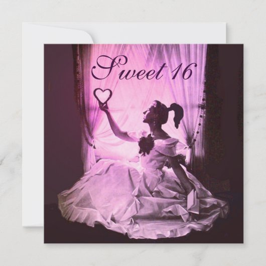 SWEET 16 BIRTHDAY PARTY, PINK FUCHSIA BLACK DAMASK KAART (Voorkant)