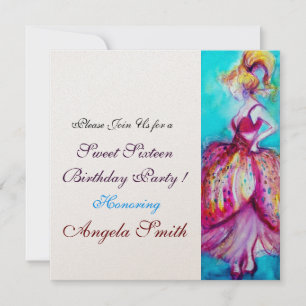 SWEET 16 BIRTHDAY PARTY Red Pink Blue Turquoise Kaart