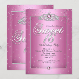 Sweet 16 Birthday Party Snoep Pink Diamond Tiara Kaart