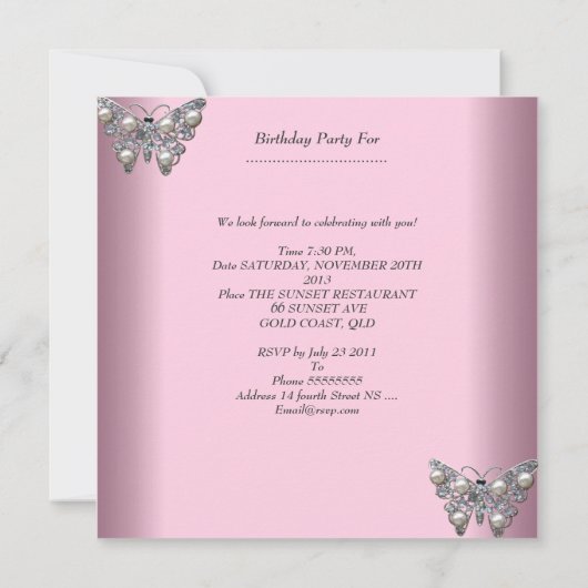 Sweet 16 Birthday Party White Butterfly Floral Kaart (Achterkant)