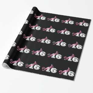 Sweet 16 Birthday Pink Black White Cadeaupapier