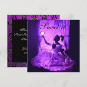 SWEET 16 BIRTHDAY PINK BLUE BLACK DAMASK KAART (Voorkant / Achterkant)