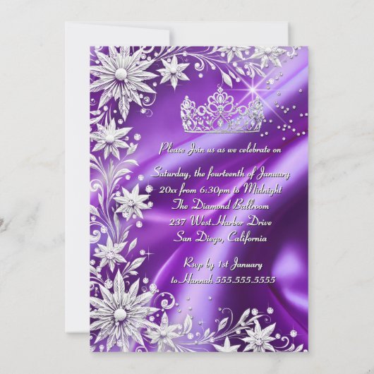 Sweet 16 Birthday Purple Silver Winter Wonderland Kaart (Achterkant)