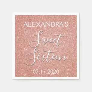 Sweet 16 Birthday Roos Gold Blush Pink Glitter Servet