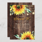 Sweet 16 Birthday Rustic Sunflower String Lights Kaart (Voorkant / Achterkant)