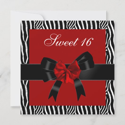 Sweet 16 Birthday Zebra Red Black White Bow Kaart (Voorkant)