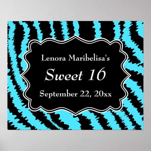 Sweet 16 Black and Turquoise Zebra Pattern Poster (Voorkant)
