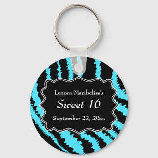 Sweet 16 Black and Turquoise Zebra Pattern Sleutelhanger