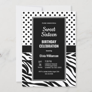 Sweet 16 Black and White Birthday Party Kaart