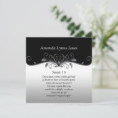 Sweet 16 Black en Silver Silver Scroll Kaart (Staand voorkant)