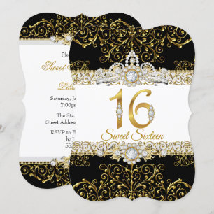 Sweet 16 Black Gold Diamond Glamor Birthday Kaart