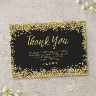 Sweet 16 Black Gold Glitter Bedankkaart