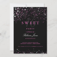 Sweet 16 Black Pink Sparkle Glitter Invitation