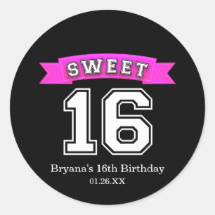 Sweet 16 Black & Pink Sports Birthday Party Ronde Sticker