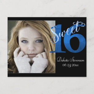 Sweet 16 Blauwe 16e verjaardag foto Keepsake Uitnodiging Briefkaart